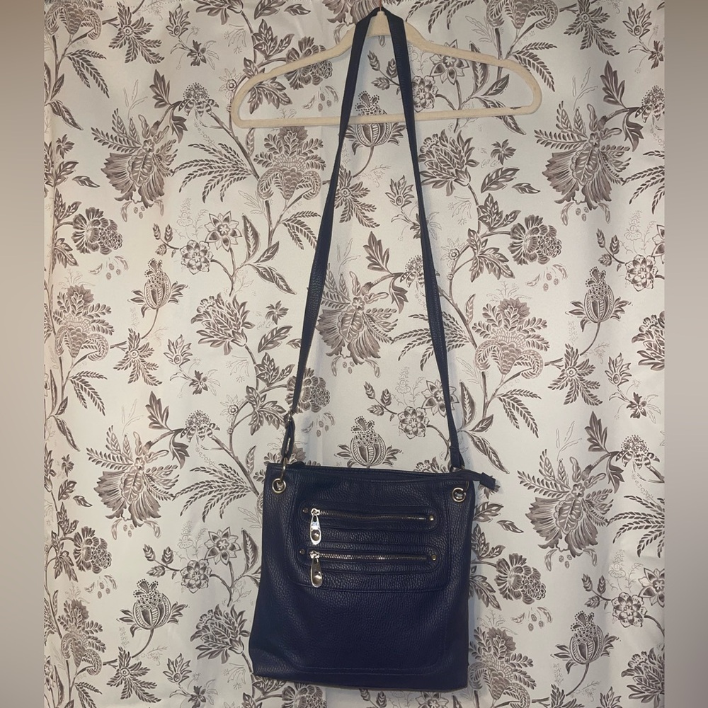 Blue faux Leather Crossbody Bag with Adjustable Strap purse EUC
